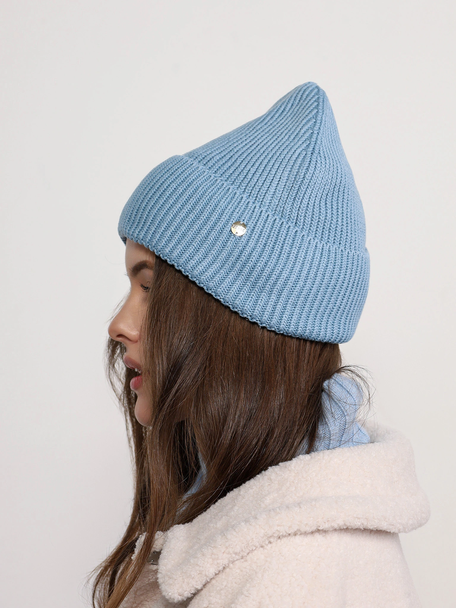 Шапка-бини из смесовой вискозы с отворотом на подкладе в ассортименте